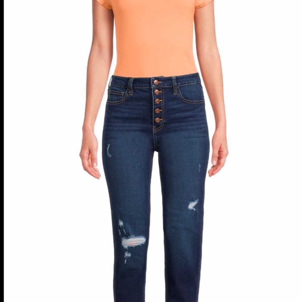 No Boundaries Juniors Womens Darkwash skinny button closure Blue Jeans NWT Sz 3